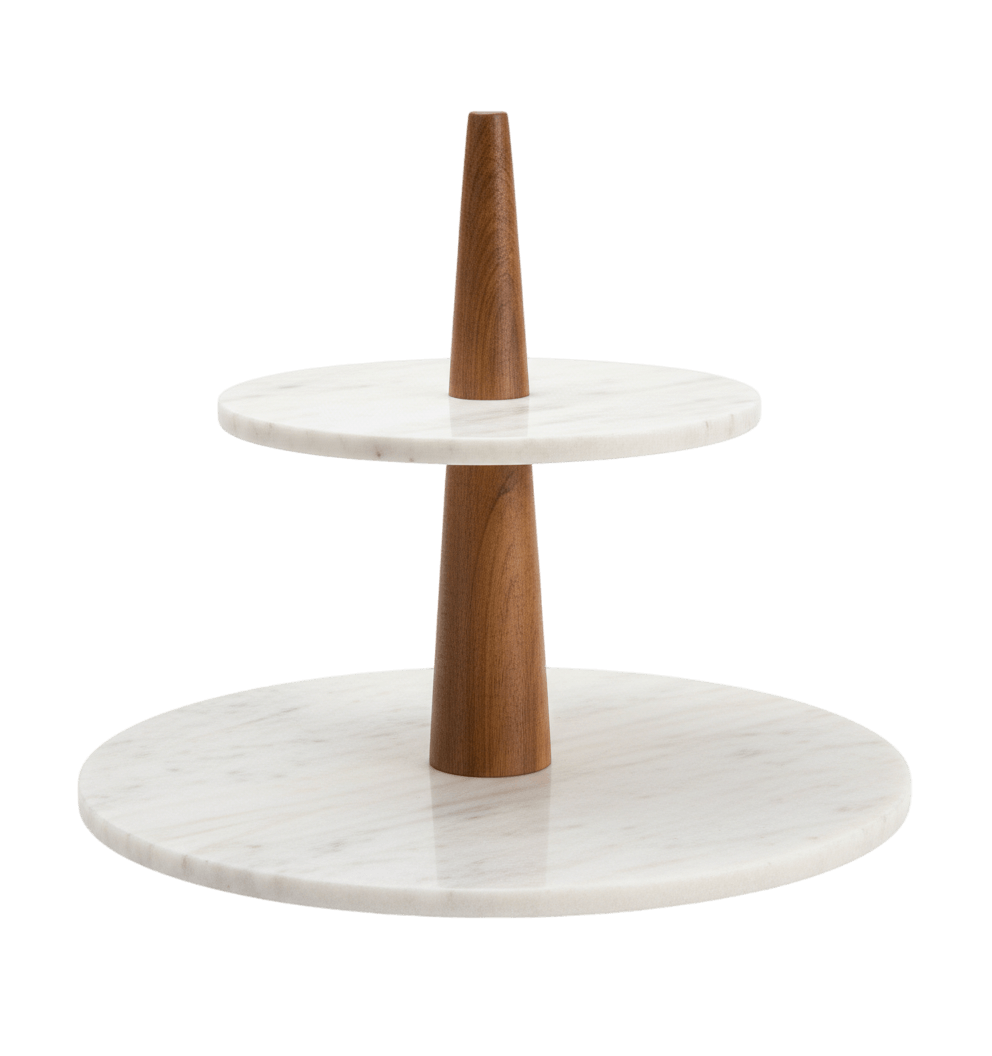 MARBLE & WOOD ROUND BIG CAKE STAND (NATURAL)